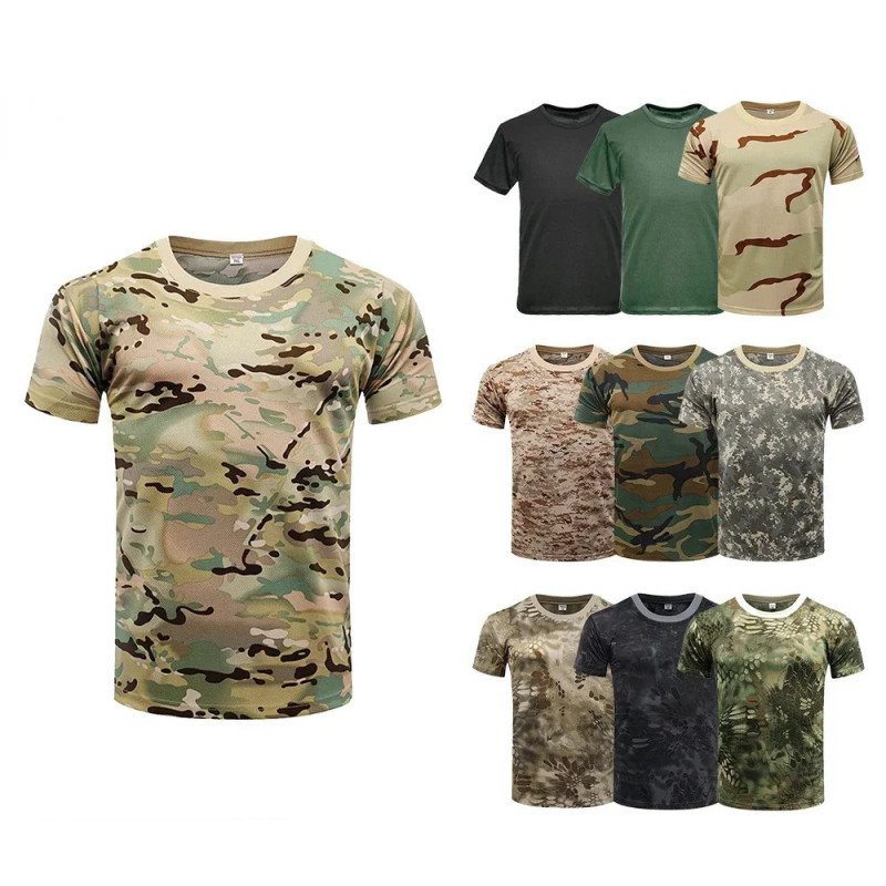 Ropa de camuflaje de manga corta para hombre, de secado rápido Camiset Ropa de camuflaje de manga corta para hombre, de secado rápido Camiset