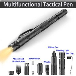 Bolígrafo Táctico Militar EDC con Linterna LED Rompevidrios Autodefens
